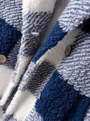 Women Plaid Warm Fluffy Plush Double Breasted Coat With Pocket