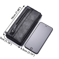 Men PU Leather Solid Long Phone Purse 11 Card Slot Wallet