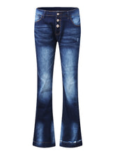 Women Pocket Button Denim Casual Bell-Bottoms Jeans