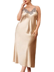 Women's Satin Maxi Dress: Casual Lace Backless Solid Color with Straps
