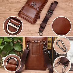 Men's Retro Leather Belt Bag, 6.5" Phone Holder, Wear-Resistant & Waterproof Waist Pack