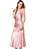 Women's Satin Pajamas Nightgown Sleeveless Backless V-Neck Spring Summer Home Party Gift Claret