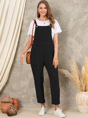 Solid Pocket Sleeveless Button Casual Jumpsuit For Women