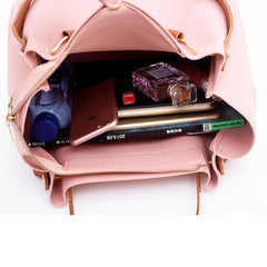 Women Leisure Faux Leather 2 Pcs Bucket Bag Crossbody Shoulder Handbag
