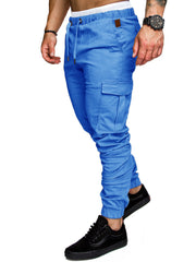 Men Solid Color Fashion Multi Pocket Tooling Cargo Casual Pants
