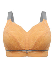 Plus Size Wireless Lightly Lined Full Cup Gather Lace J Cup Yellow Bras