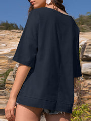 Solid Color Half Sleeve O-neck Cotton T-shirt