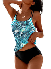Women's Swimwear Tankini 2 Piece Normal Swimsuit 2 Piece Printing Leaf Yellow Pink Blue Tank Top Bathing Suits Sports Beach Wear Summer