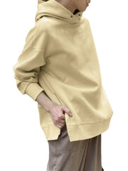 Women Korean Style Zipper Split Hem Commute Solid Hoodie