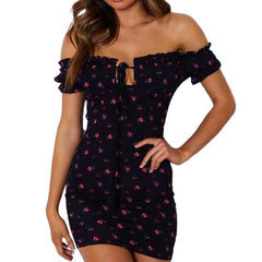 Off Shoulder Style Sexy Ladies' Floral Print Lace-up Wrap Dress