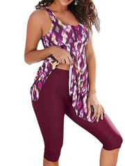 Women's Swimwear Beach Bottom Swimdresses Normal Swimsuit 2 Piece Printing Geometic Black Red Burgundy Green Bodysuit High Neck Bathing Suits Sports Beach Wear Summer