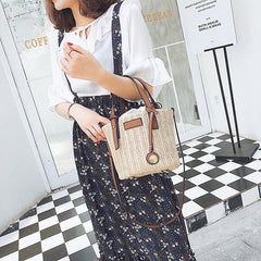 Straw Beach Bag Bucket Bag Handbag Shoulder Bag For Women