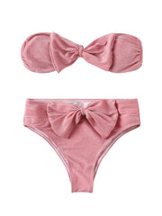 Women Large Bowknot Wireless Back Closure Bandeau Bikinis Swimwear