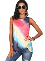 Tie-Dye Gradient Print Sleeveless O-neck Casual Tank Tops For Women