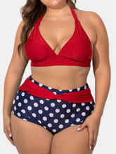 Plus Size Halter Lace-up High Waist Polka Dot Bottoms Bikini