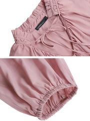 Women Solid Color Ruffle Tie Neck Casual Long Sleeve Blouses