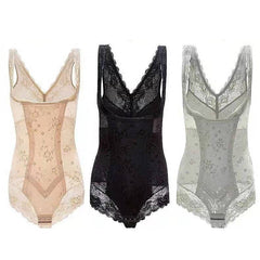 Womens Shapewear Firm Control Lace N Smooth Built-in Bra Body Shaper Fajas Crotch Lingerie Sexy Lace Bodysuit Deep V Teddy One Piece Lace Babydoll