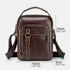 Men Genuine Leather Multi-pocket Crossbody Bag Vintage Keychain Design Shoulder