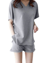 Leisure Solid Pocket V Neck Short Sleeve Suit