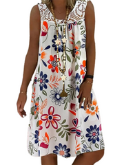 Women's Sleeveless Floral Print Round Neck Casual Boho Loose Dress