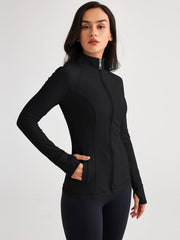 Women’s Full Zip Athletic Jacket – Breathable Lightweight Zip-Up Hoodie with Stand-Up Collar