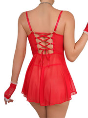 Women's Sexy Lace Backless Slip Dress - Solid Color Mini Nightwear for Home Lounge