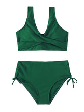 Women's Swimwear Bikini 2 Piece Normal Swimsuit High Waist Pleated Open Back Pure Color Green Black Fuchsia Red Padded V Wire Bathing Suits Sexy Stylish Vacation / New / Padded Bras