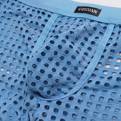 Mens Mesh Holes Transparent Solid Color Boxers Underwear