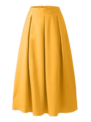 Women Solid Color High Waist Big Swing Zipper Casual Loose Long Skirt With Pocket