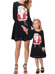 Family Mother Daughter Parent-child Christmas Printed Long Sleeve Women Dress