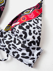 Women Leopard Patchwork Ethnic Print Halter String Bikini Backless Swimwear
