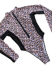 Women's Swimwear Rash Guard Diving Normal Swimsuit Tummy Control Open Back Leopard Black V Wire Bathing Suits New Casual Vacation / Sexy / Padded Bras