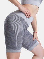 Women Sport Solid Color Dry Quick Banded High Waist Biker Shorts