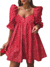 Women Puff Sleeve Thigh Pleating Puff Sleeve Length Floral Midi Dresses