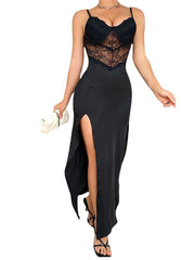 Women's Sexy Lace Backless Maxi Dress - Solid Color Party & Lounge Wear