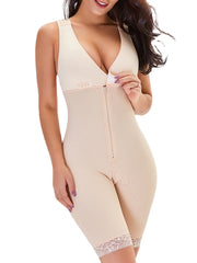 Plus Size Women Tommy Control Hip Lifting Zip Front Open Crotch Lace Trim Bodysuits