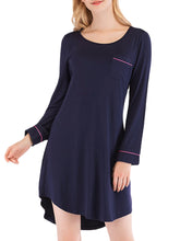 Plus Size Women Cotton Plain Long Sleeve High Low Hem Nightdress Pajamas With Pocket