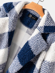 Women Plaid Warm Fluffy Plush Double Breasted Coat With Pocket