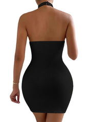Women‘s Party Dress Bodycon Sheath Dress Mini Dress Black White Sleeveless Pure Color Backless Winter Fall Spring Halter Fashion Party Date Vacation Slim