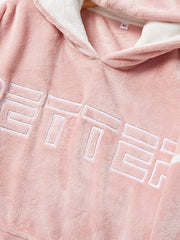 Women's Flannel Embroidered Hoodie & Elastic Waist Pajama Set