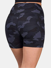 Women Camouflage Fitness Workout Biker Shorts With Pocket