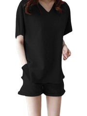 Leisure Solid Pocket V Neck Short Sleeve Suit