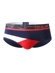 Mens Cotton Colorblock Print Skinny Fit Elastic Mid Waist Stretch Breathable Thin Briefs