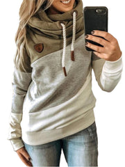 Women Camo Print Patchwork Cotton Long Sleeve Casual Drawstring Hoodies