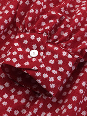 Women Allover Floral Print Puff Sleeve Stand Collar Casual Blouse