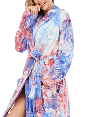 Women's Tie Dye Flannel Long Sleeve Robe with Double Pockets