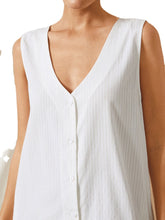 Women Solid Color Button V-neck Splited Sleeveless Plain Casual Maxi Shirt Dress