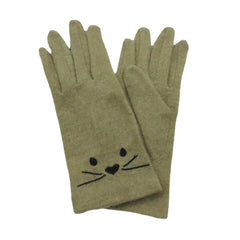 Women Wool Screen-touchable Embroidery Cartoon Cat Pattern Keep Warm Fashion Casual Gloves