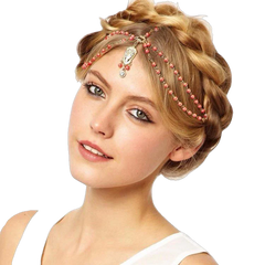 Hair Decoration Head Band White/Red Beaded Piece