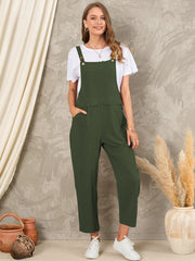 Solid Pocket Sleeveless Button Casual Jumpsuit For Women